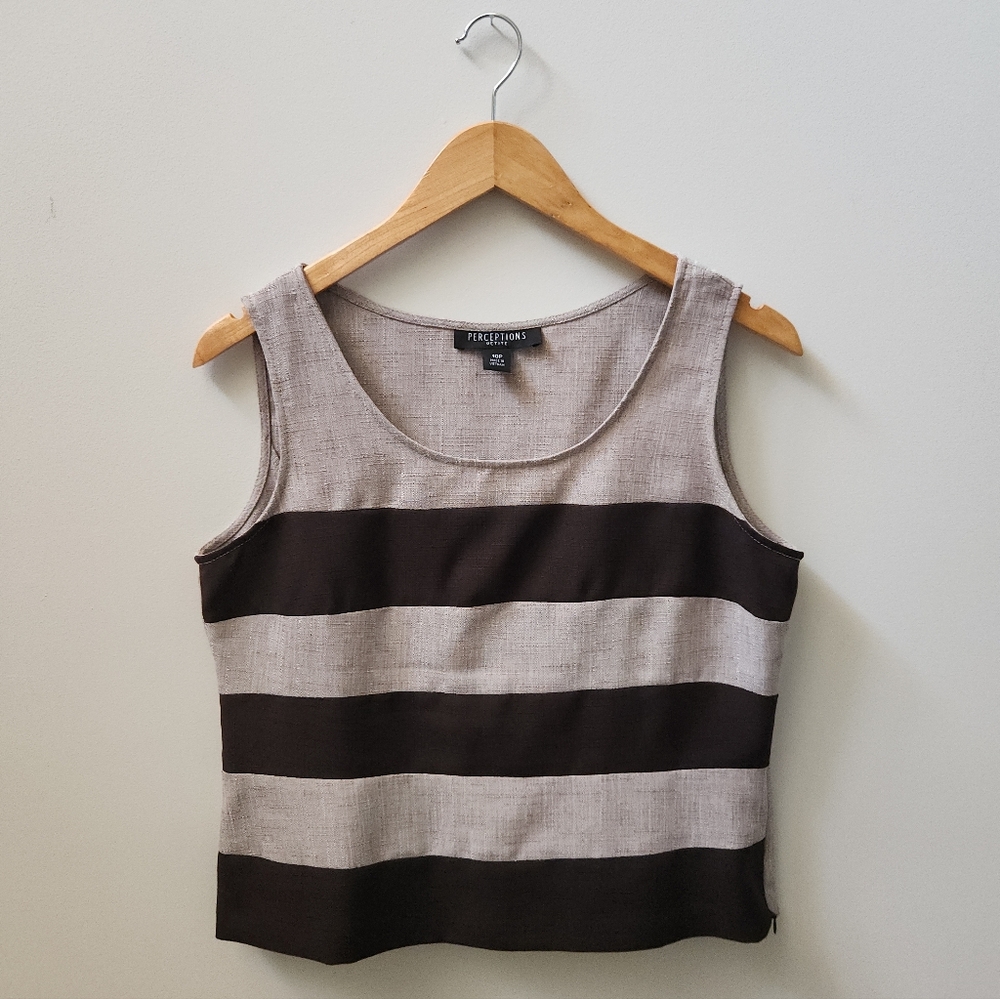 Perceptions Petite Size 10 Striped Tank Top Sleeveless Side Zipper Neutral - Picture 2 of 9